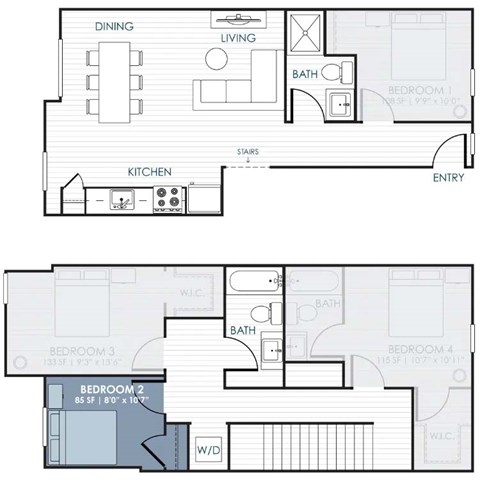 Floor plan for 1 bed, 1 bath, 85 sqft